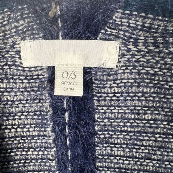 Contempo Size OS One Size Blue Knit Eyelash Shawl Wrap Kimono Poncho Boho - Picture 9 of 13